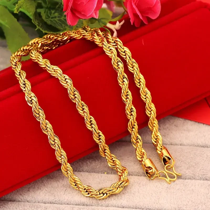 Gold shop with 9999 real gold necklace men's and women's gold 24K necklace fortune into treasure boss chain rich necklace