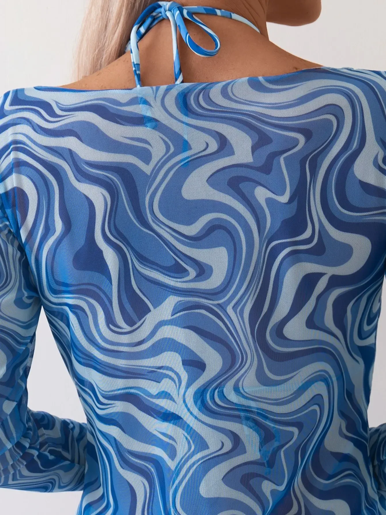 Sommer-Träger-Bikini-Set für Damen, blau, bunt, gestreift, Bikini mit Strand-Vertuschung und Minirock, figurbetontes Kleid Ropa