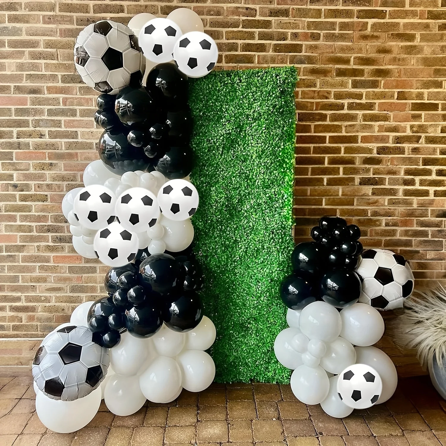 52/95pcs Soccer Balloon Garland Arch Kit,Black White Football Print Balloons Arch Kit with Football Foil Balloons Football Heliu