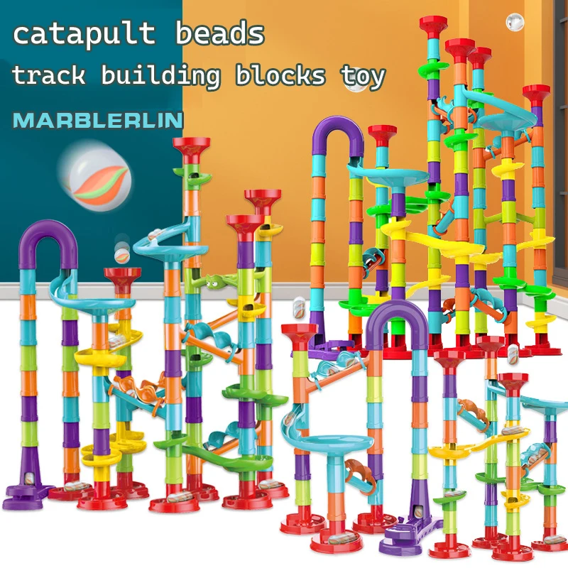 Ensemble de blocs de construction de piste de catapulte à billes, perles coulissantes, jouets IkRace, cadeau pour enfants