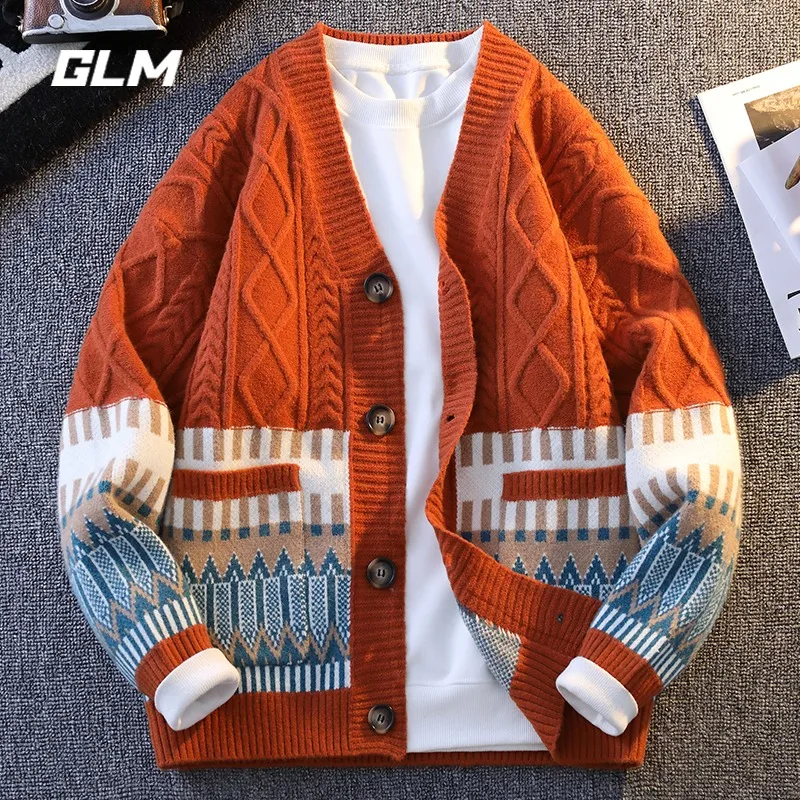 

2026 Fall Winter New Style Men's Knitted Open Cardigan Trendy Loose Twist Lazy Style Sweater Coat Couple's V-neck Knitwear