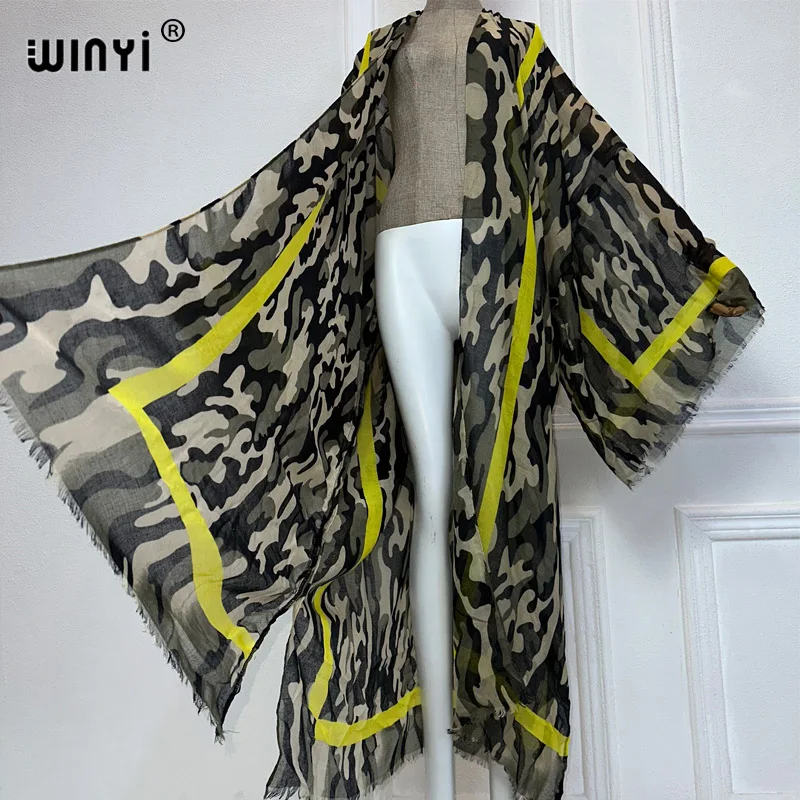 WINYI summer Africa new fashion kimono beach dress bikini cover up Cardigan Camouflage print abaya dubai luxury muslim kaftan