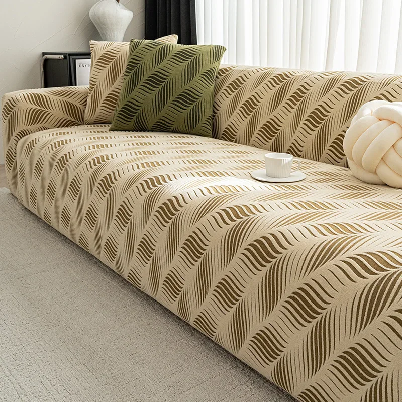 Luxury High Elasticity Sofa Cover Diagonal Leaf Corner Couch Cover for Living Room All-Season Velvet Dust-Proof Home Accessories