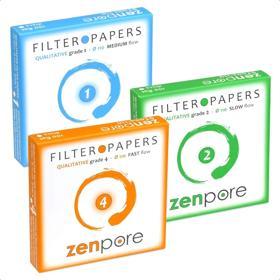 

Filter Paper 11cm Lab Qualitative Filter Paper for Chemistry Standard Grades 1 2 4 ZENPORE Fast Medium Slow Flow 110 mm Bundle