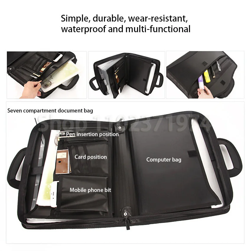 Men Women A4 Document Bag Waterproof Briefcase Portable Stationery Book Wallet iPad Bag Office Home Tools Sorting Handbag