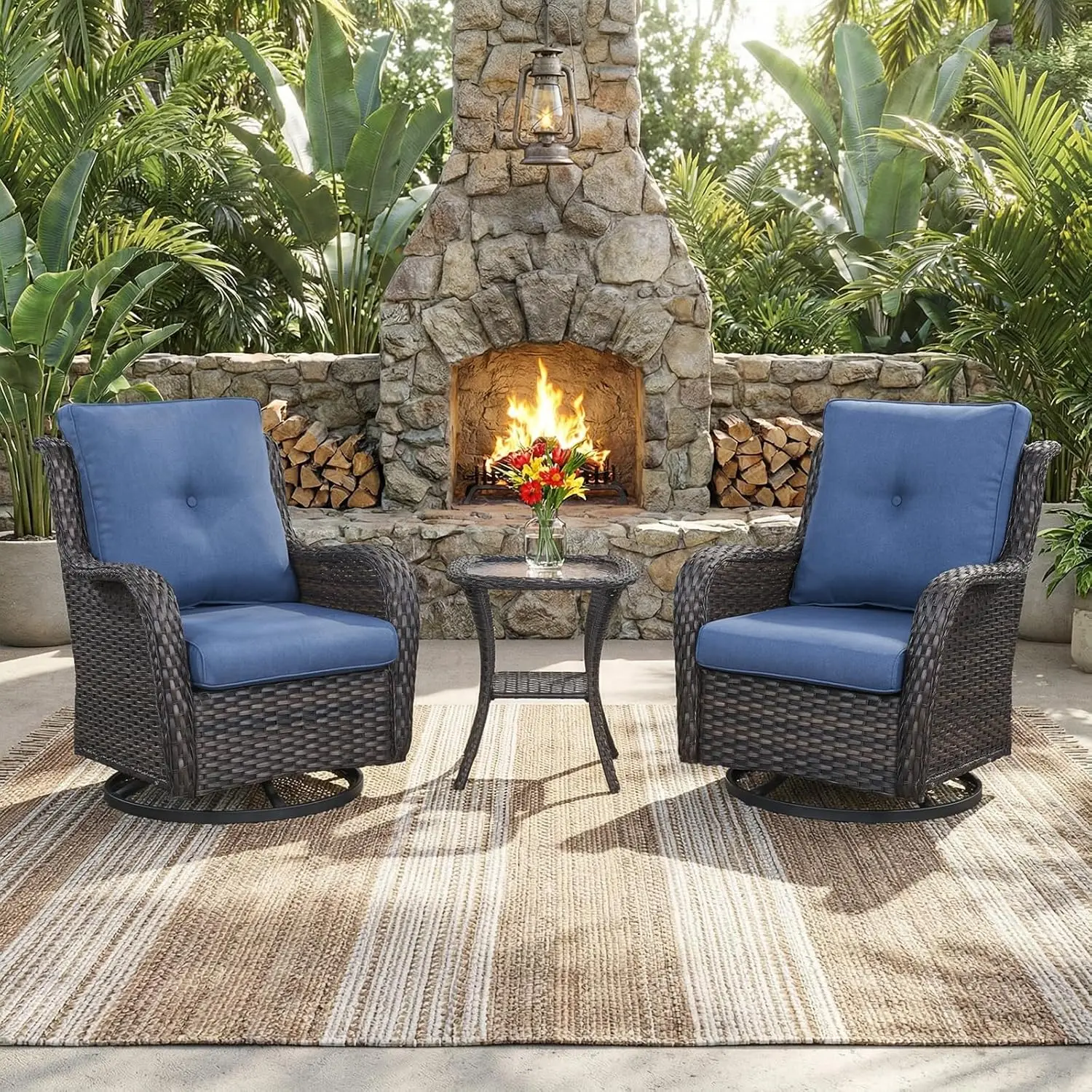 

Комплект садовой мебели из 3 предметов: уличные кресла-качалки, приставной столик, плетеная мебель из ПЭ для веранды, террасы, балкона, сада, на заказ