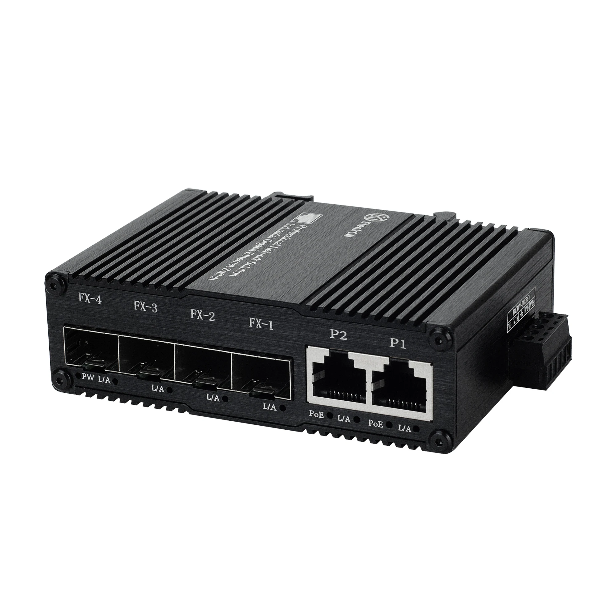 Industrial Grade 4-Port Fiber & 2-Port Ethernet Switch Gigabit Network Plug and Play Metal Enclosure Network Solution