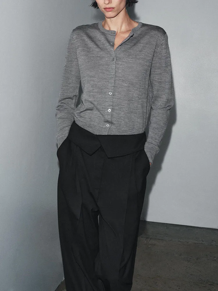 

Sweet Pure Color round Ne Long Sve Knitted Jaet New Arrival Autumn 2025 Casual Sle Girl's Faion Light Weight Cardigan