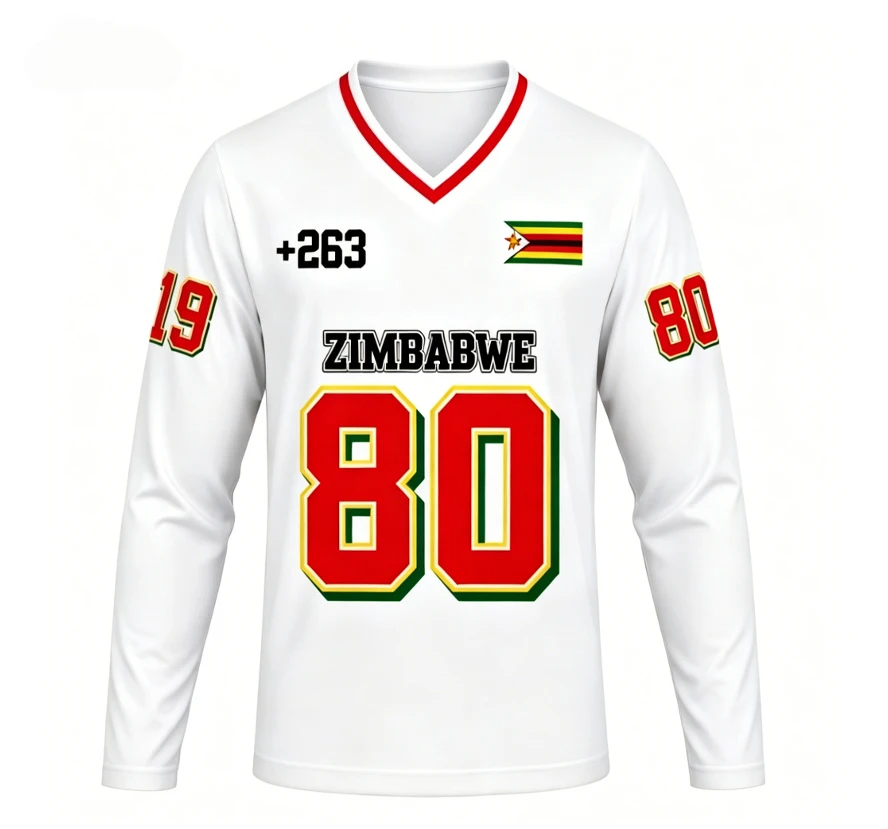 Zimbabwe unisex V-neck long sleeved shirt with breathable and quick drying design, versatile and stylish print design