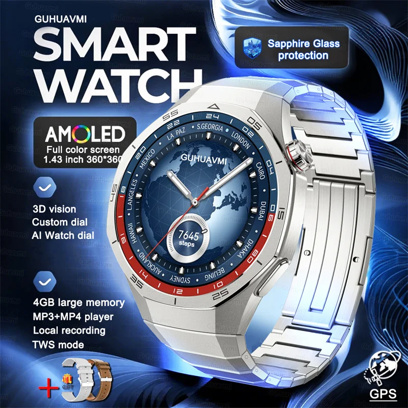 Smart Watch Men Outdoor Sport GPS 4GB Local Music Video Playback IP68 Blood oxygen Call Smartwatch For Android iOS