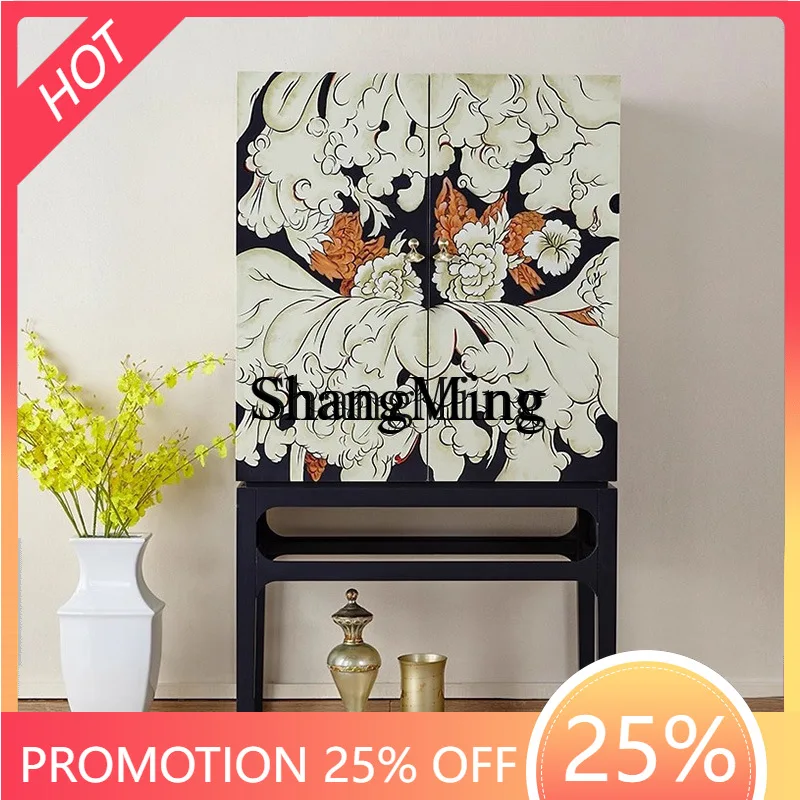 

SM light luxury solid wood painted porch cabinet living room decoration Chinese-style home storage high cabinet