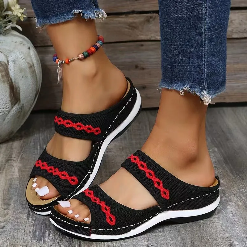 New Retro Wedges Slippers Women Plus Size Non-slip Round Toe Comfortable Sandals Casual Walking Beach Shoes