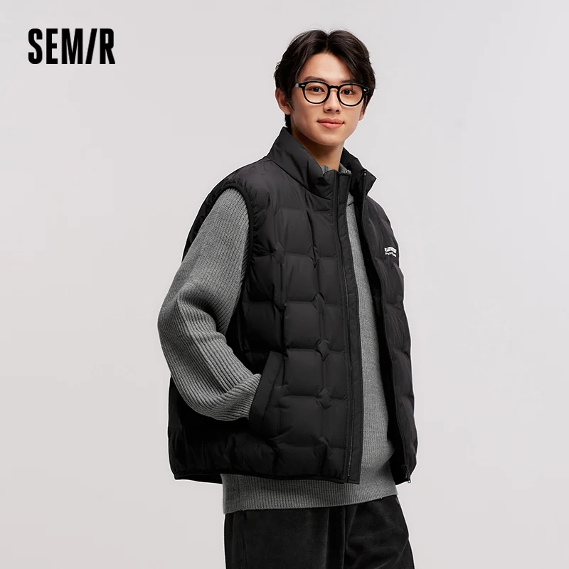 Semir Down Vest Men 2024 New Winter Stand-Up Collar Printed Textured Outerwear Stacking Inner Wear Fashion Versatile.