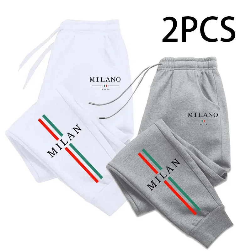 2 قطعة من 1 حزمة الرجال Sweatpants إيطاليا موضة عادية رياضي بنطال رياضي الخريف الشتاء المنزل في الهواء الطلق الراحة الدافئة بنطلون 2 في 1