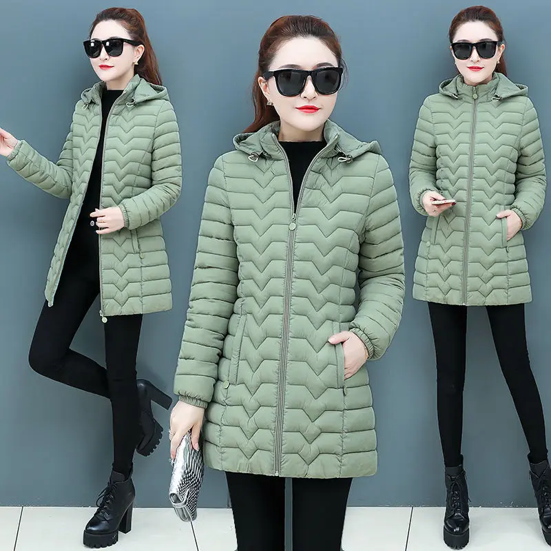 Winter Coat Women 2024 Fashion Middle Age Mother Slim Down Cotton Hooded Jacket Plus Size Casual Solid Warm Thick Outwear Parka