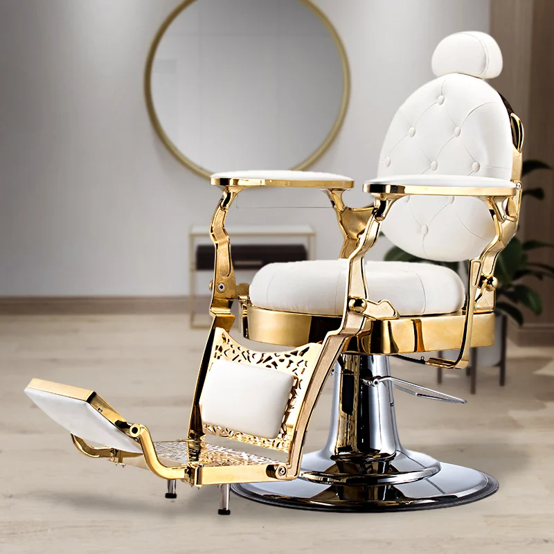 

Luxury Gold WHite Retro Leather Hair Styling Beauty Salon Furniture Barber Chair