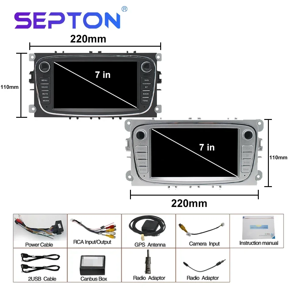 SEPTON Universal Android Car Radio for Ford Focus Mondeo C-MAX S-MAX Galaxy II Kuga Multimedia Player Carplay GPS 2Din Head Unit