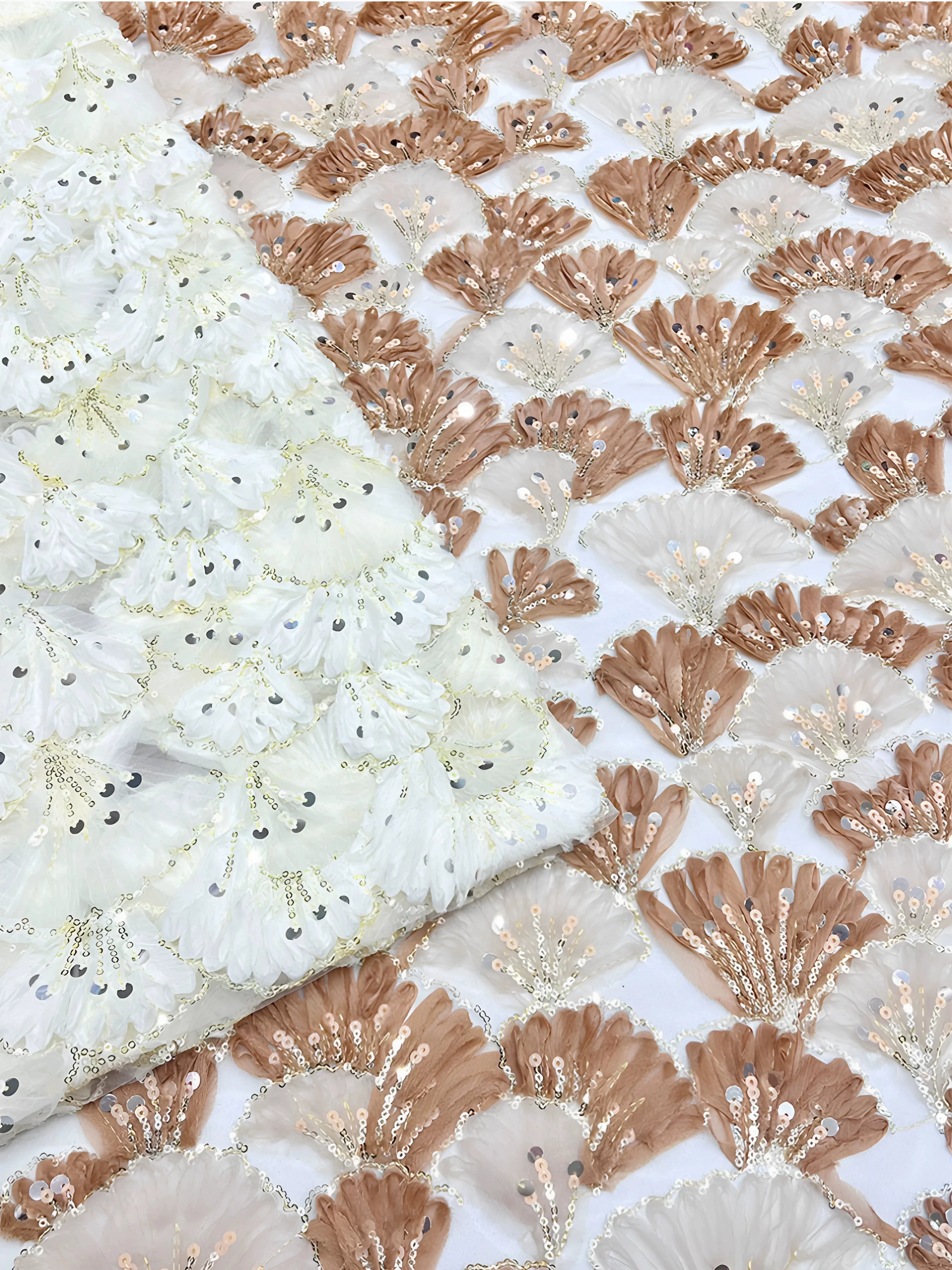 5yard 3D flower sequin embroidery lace fabric for clothing,DIY wedding dress Background curtain Designer fabric view 5