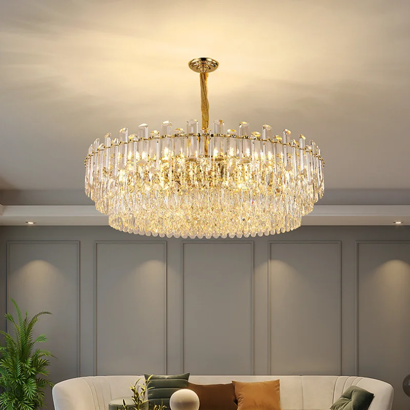 Luxury Crystal Led Ceiling Chandelier Live Room Creative Pendant Lamp Rectangle Hanging Lights Fixture Smoky Gray Kitchen Lustre