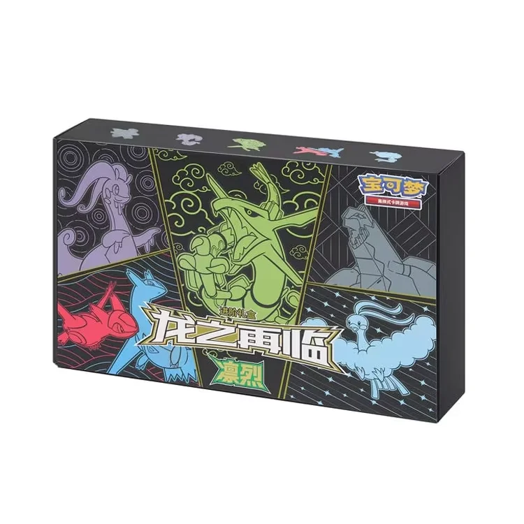 Atacado poke moned ptcg cartão de negociação genuíno dragão retorno caixa de presente anime inspirado jogando cartas de coleção crianças brinquedos presente