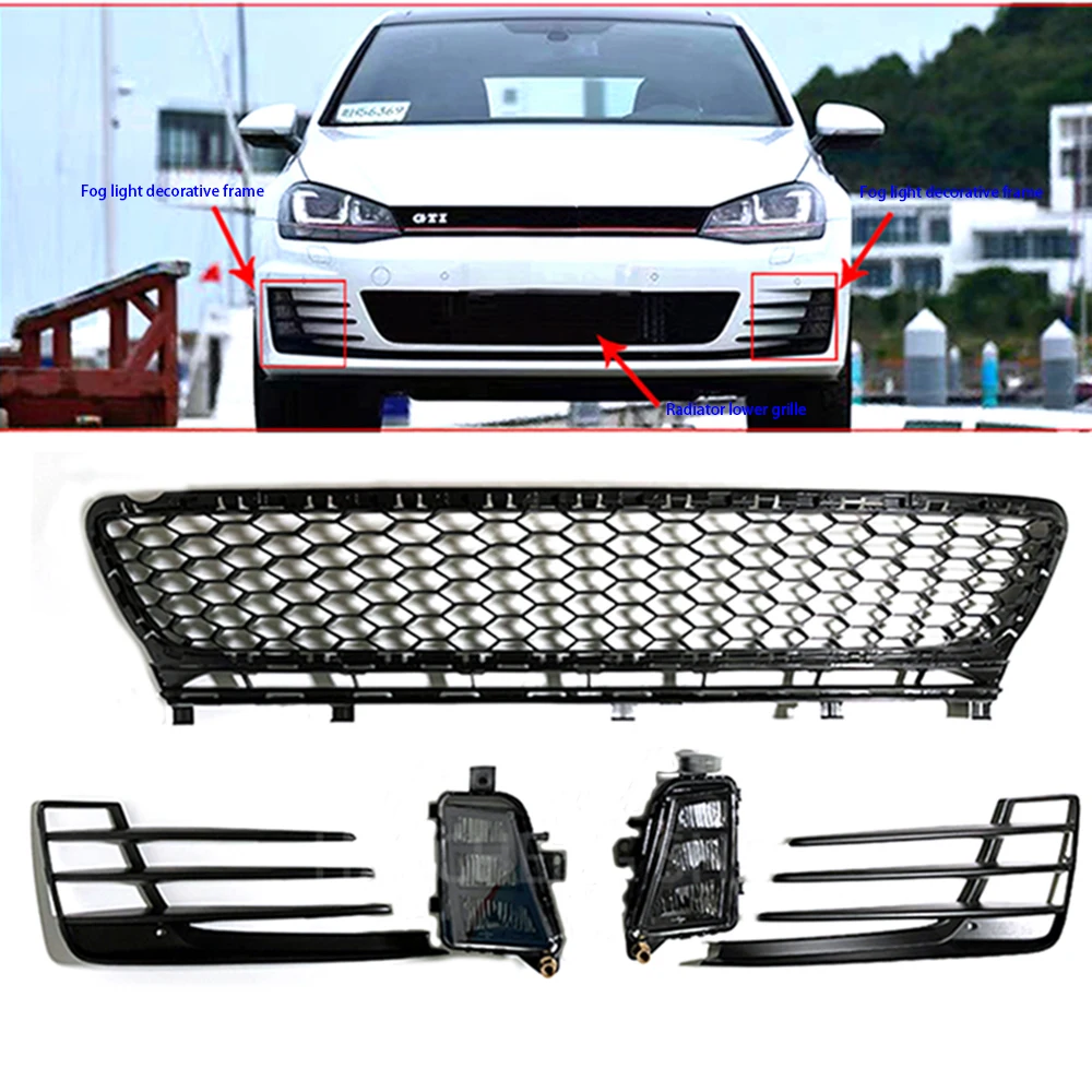 LED fog light front bumper surround parts kit radiator lower grille for Volkswagen Golf 7 A7 MK7 GTI