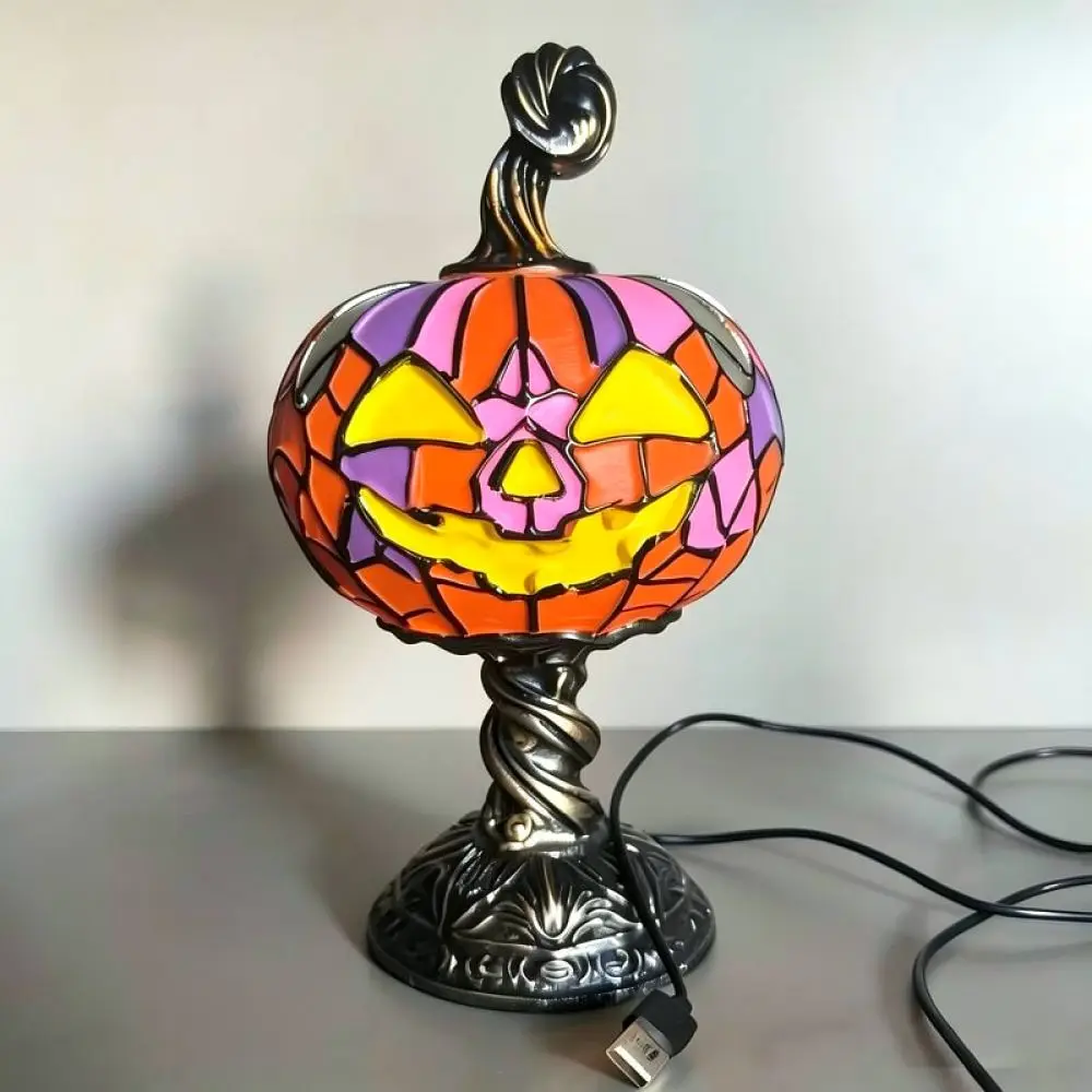 Vintage Resin Pumpkin Night Light Halloween Decor Table Lamp Creative Home Ornament Holiday Atmosphere Lighting Gift