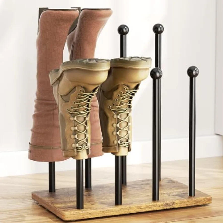 

Полка для ботинок, 1 упаковка, органайзер для обуви, высота 16,4 дюйма, отдельно стоящий держатель для обуви, металлический с деревянной основой