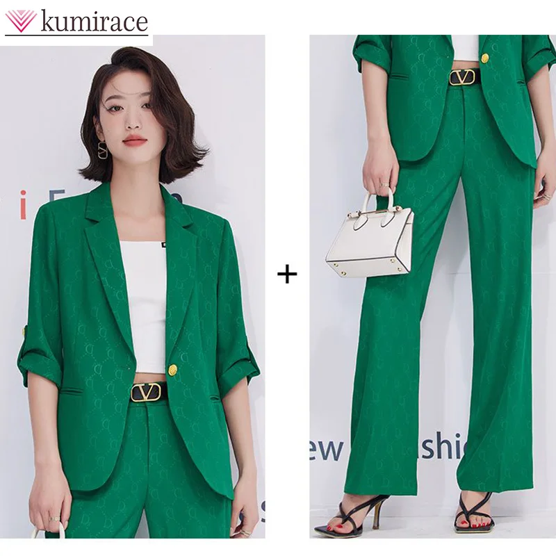 Loose Casual Suit Women's Thin 2023 Summer Professional Haute Couture 7/4 Sleeve Suit Two-piece Set Pant Sets Short Setscoat For