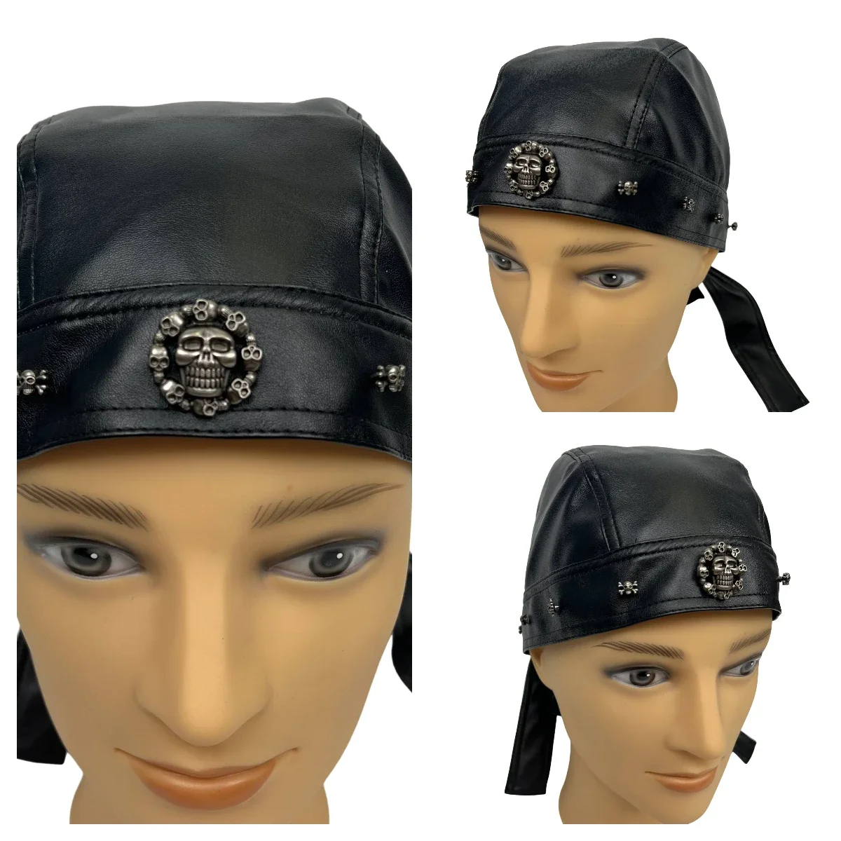Black Leather Skull Bandana Motorcycle Helmet – Edgy Halloween Gift for Urban Biker Cosplay - Image 4