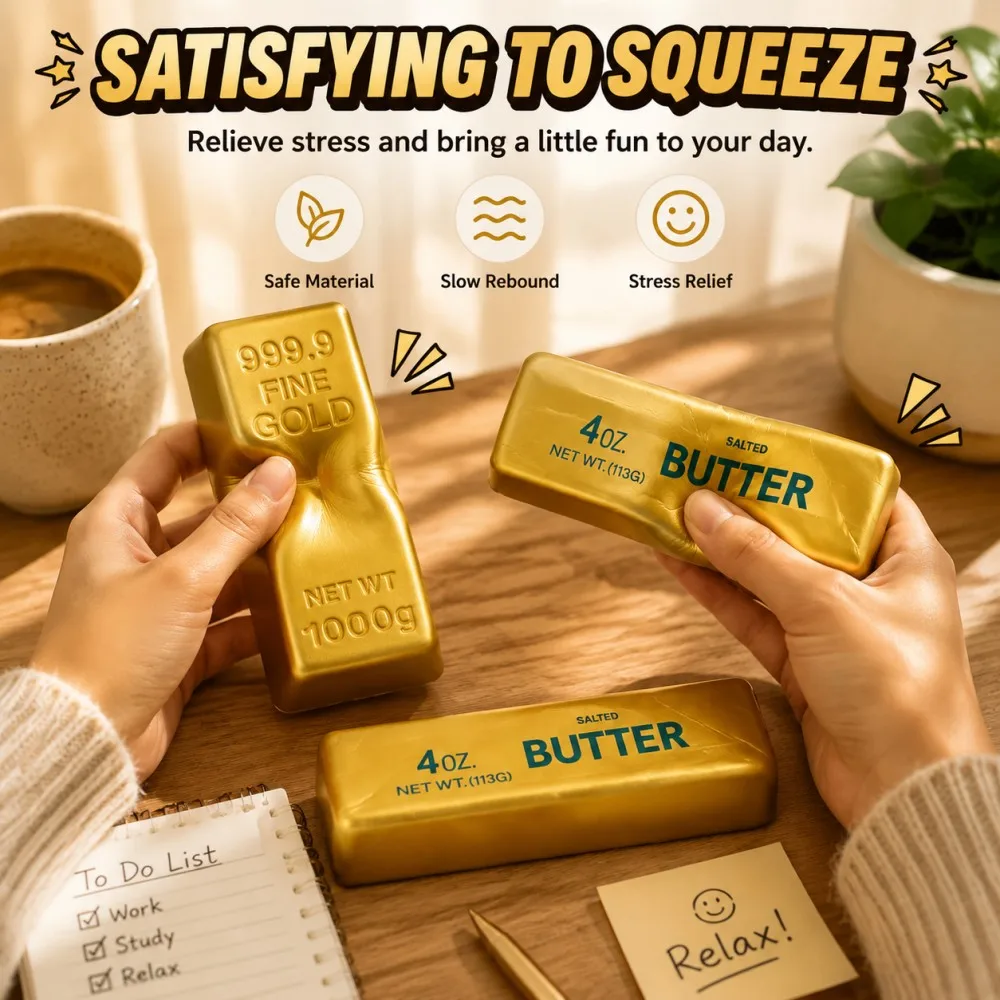 New Gold Butter Stick Fidget Toys Squishy Elastic Cheese Stick Funny Decompression Stress Anxiety Relief Game Squeeze Prank Gift