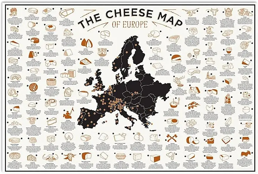 The Cheese Map Of Europe Metal Tin Signs Cheese Lore Retro Posters Cheese Lovers Guide To Collection Plaques Home Kitchen Sho