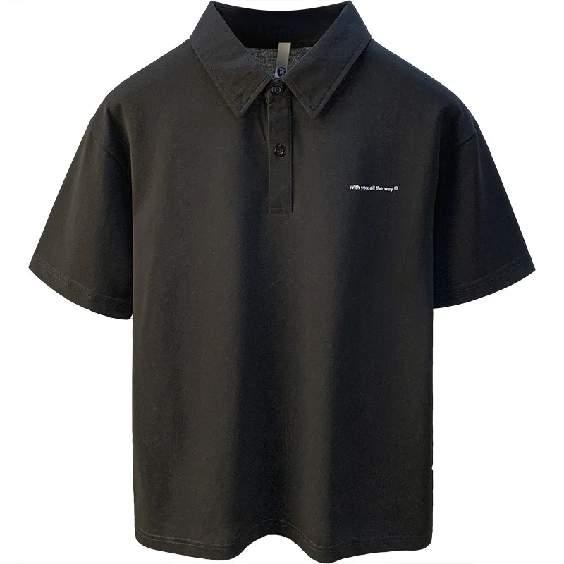 Polo shirt for men in summer 2025, short sleeved T-shirt, simple and fashionable to wear, loose five quarter sleeve pullover top