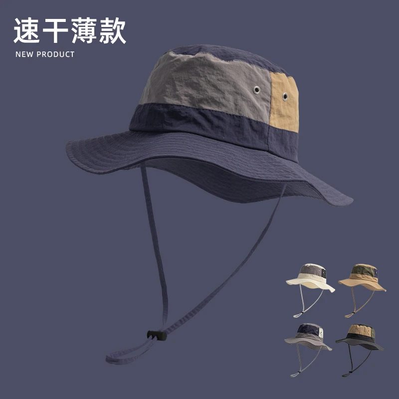 Retro Patchwork Quick-Drying Bucket Hat Men's and Women's Quick-Drying Functional Sun Hat Outdoor Camping Alpine Cap Tide