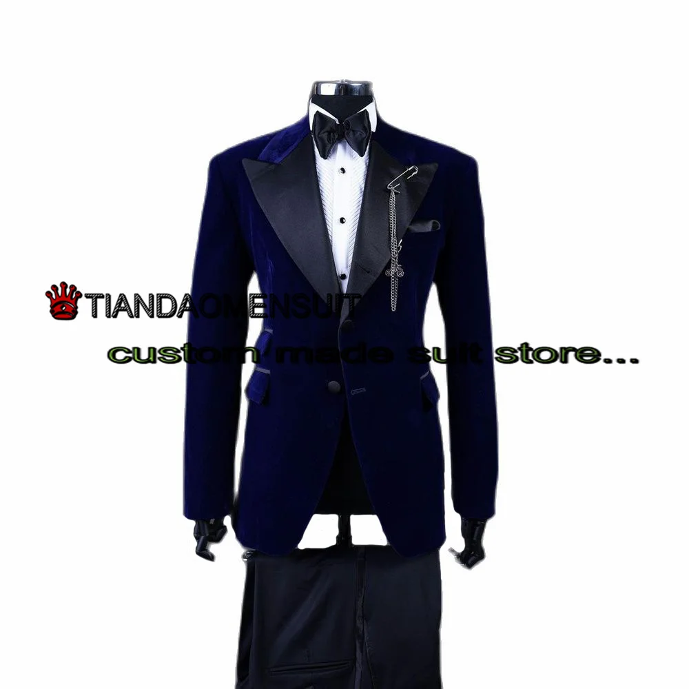 

Velvet Wedding Tuxedo Men's Suit Two Piece Point Lapel Jacket Set Formal Party Dress Slim Fit Blazer Pants trajes de hombre