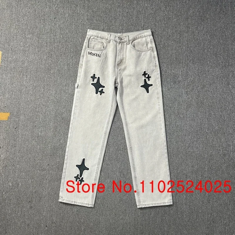 

2024 Summer New Broken Planet Trousers Embroidery Beauty High Street Men and Women Loose Casual Trend Straight Leg Jeans