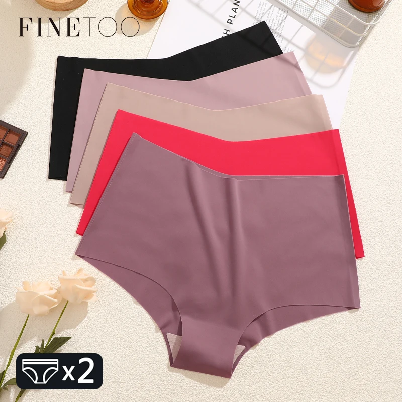 FINETOO 2PCS Ultra-thin Seamless Underwear Women's High-Waist Lingerie Sexy V-Waist Stretch Briefs Invisible Panties 9 Colours