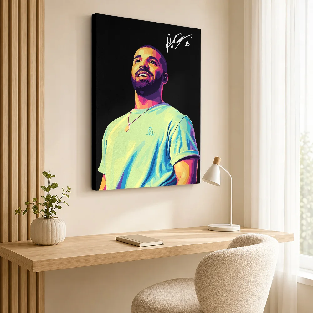 Drake Pop Art Portrait Framed Canvas Print Poster Custom Photo Retro Music Wall Paintings Decoration for Bedroom Ready to Hang