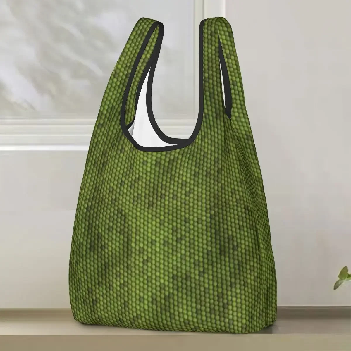 Green Lizard Skin Pattern Design Shopping Bag Portable Tote Bags Foldable Shoulder Shopper Bag Groceries Handbag