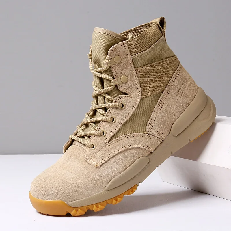 Men's and Women's Hiking Shoes Tactical Boots Ultra Light Cowhide Desert Workwear Boots Wear-resistant Protective Workwear Shoes