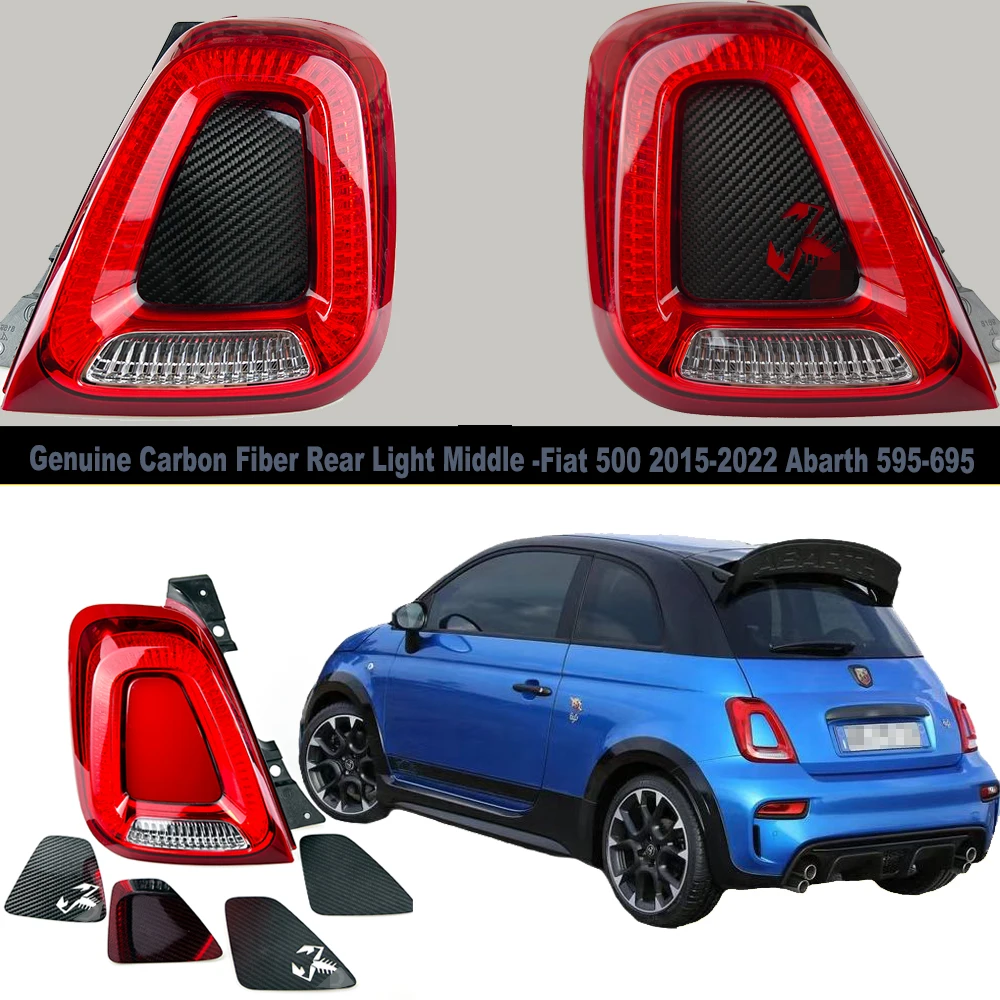 Brand New Genuine Carbon Fiber Glossy Black Twill Rear Light Middle Decorative Cover  For Fiat 500 2015-2022 Abarth 595 695