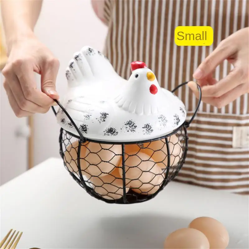 Egg Holder Iron Chicken Shape Ceramic Hen Ornament Fruit Storage Basket Durable