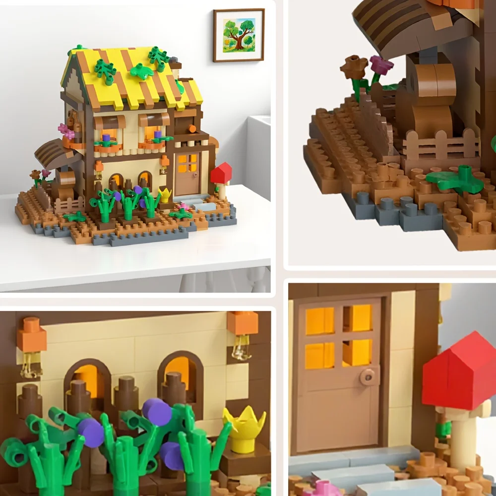 834+ Micro-Particle Secret Garden Holzhaus, warmes Bausteinset, Geschenkbox, Mini-Landschaft