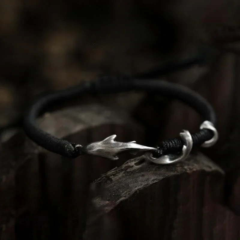 Viking Bracelets Black Color Shark Simplicity Black Rope Bracelet for Men Women Charm Survival Rope Chain Male  Bracelet Jewelry