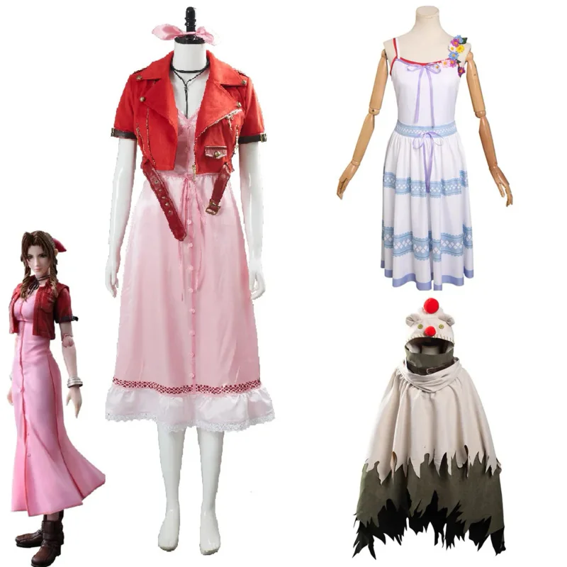 Final Cosplay Fantasy VII 7 Aerith Aeris Gainsborough Cosplay Costume Dress Yuffie Kisaragi Moogle Cape Outfit For Adult Women