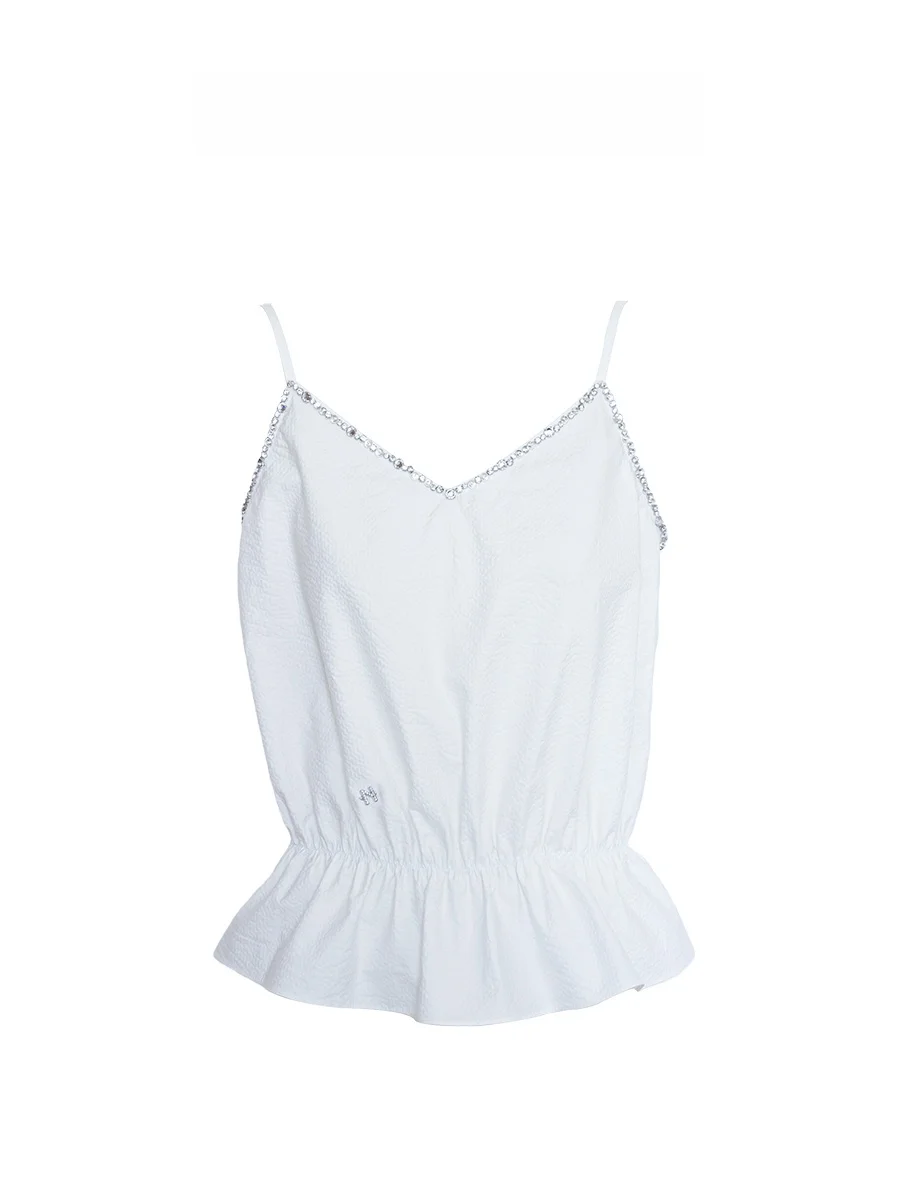 

Женский топ Nothing Nine ручной работы с бретелями из страз, свободного кроя, хлопковый, с V-образным вырезом, тонкий, однотонный, для ношения поверх одежды