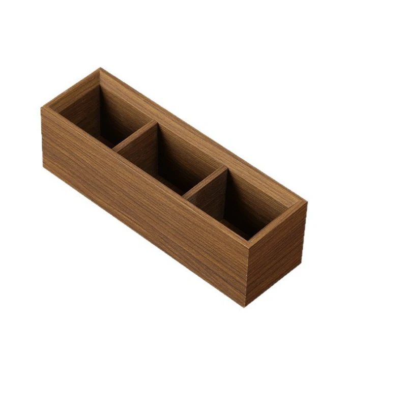 

Three-grid brush holder, makeup brush storage, light luxury wooden finishing, remote control, lipstick brush barrel, walnut box.