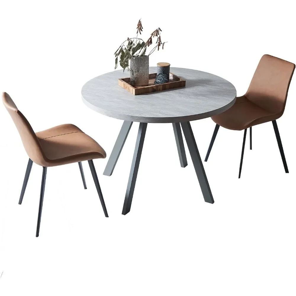 

Round Dining Table Set, Mid Century Modern Small Round Dining Table Set, Saving Space (Table + 2 Brown Chairs)