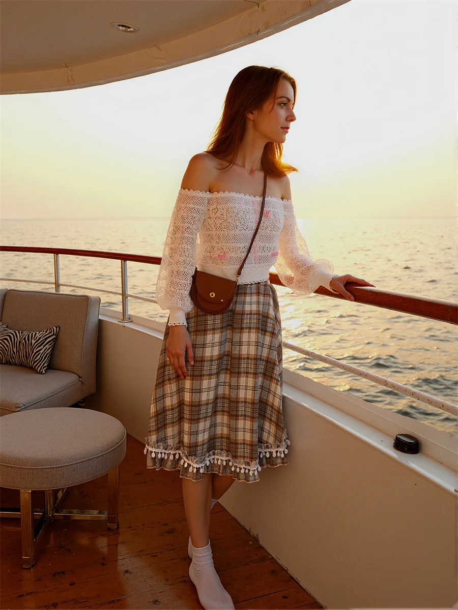 

Клетчатые юбки-миди женские в стиле бохо с художественной бахромой уникальные струящиеся праздничные складки многослойные лоскутные эстетичные шикарные текстуры