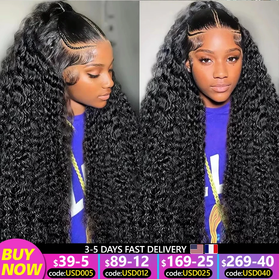 30 40 Inch Deep Wave Transparent Lace Frontal Wig 13x4 13x6 Water Curly Wave Lace Frontal Human Hair Wigs For Women