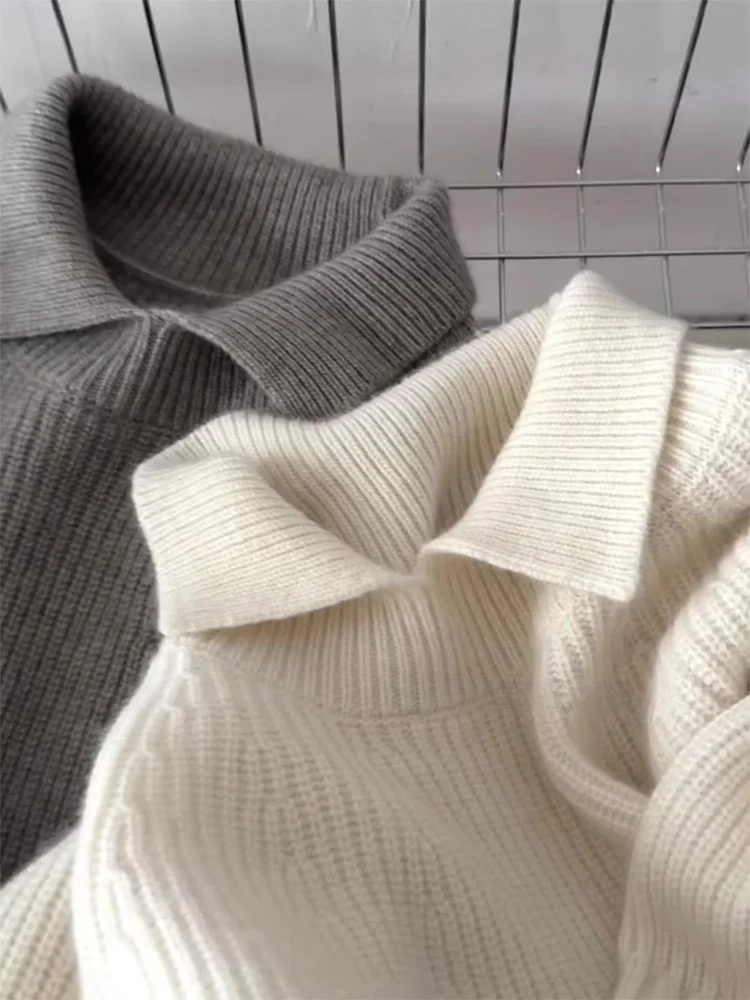 

Thi Knitted Loose Women's Sweater Casual Sle Long Sve Crew Ne Pullover Warm Fce Soft White Knitwear for Autumn Wi...